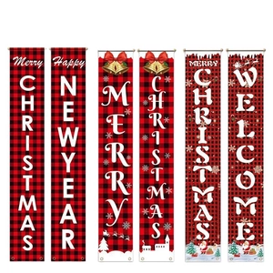 Ensemble de bannières de porte de Noël à carreaux rouges et noirs festifs