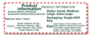 Detailed size chart for artificial red berry branches with wire and foam material