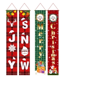 Kerst Merry SNOW JOY banners set met rood en groen ruitpatroon voor veranda decoratie