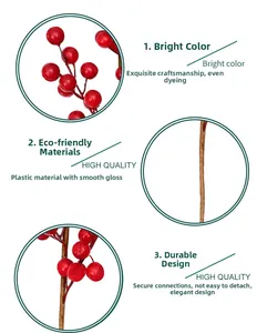 Detailed close-up showing the glossy texture and secure connection of red berry stems