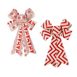 Christmas cotton bows set featuring festive reindeer print and red wavy stripes
