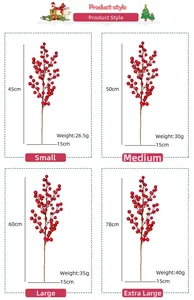 Detailed size chart for red artificial Christmas berry stems ranging from 45cm to 78cm