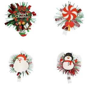 4er-Set ausziehbarer Weihnachts-Ausweishalter mit Weihnachtsmann, Schneemann und Kranz