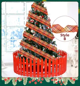 Close-up of Style B orange and red plaid ribbon decorated on a Christmas tree