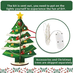 DIY glowing wooden Christmas tree tabletop decor with LED string lights for holidays