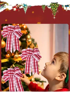 Red and white plaid Christmas bows for tree decoration and DIY gift wrapping craft