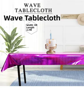 Detail of purple wavy PET tablecloth showing shiny texture, sized 1m by 2.7m