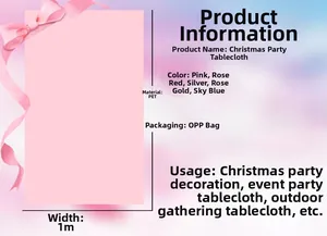 Detailed dimension guide for pink rectangular PET foil tablecloth for party decoration