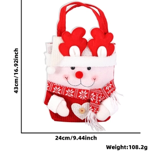 Dettaglio del sacchetto regalo di Natale a maglia 43x24cm con pupazzo di neve e corna rosse
