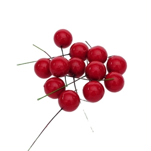 Artificial Christmas red berries decoration with glossy finish on wire stems for trees