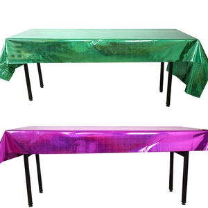 Laser holographic wave pattern disposable party tablecloths in green and purple colors
