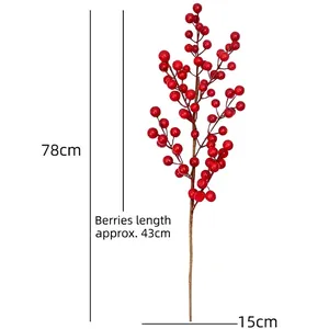 Artificial red holly berry branch for Christmas home decor, 78cm height with 43cm berry stem