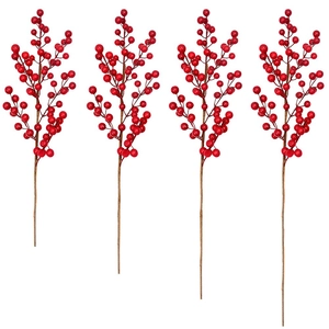 Set of four artificial red berry branches for Christmas tree decoration and festive home decor
