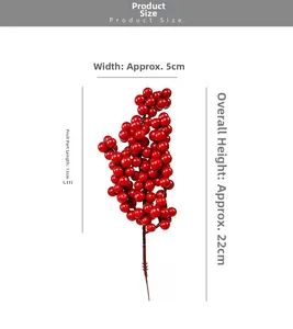 Detailed dimensions of 22cm artificial red berry stem for Christmas DIY crafts