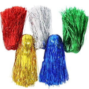 Five-color metallic cheerleading pom poms in red silver green gold blue for team cheering