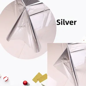 Close-up detail of silver metallic foil tablecloth for festive party decorations