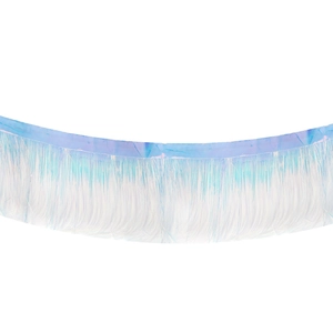 Iridescent blue and white fringe banner for children birthday party background decoration