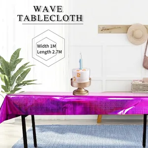 Glossy purple wave tablecloth for birthday parties, sized 1M x 2.7M for festive decor