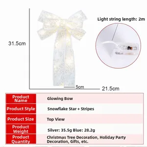 Detailed dimensions of lighted Christmas bow with LED string and star pattern