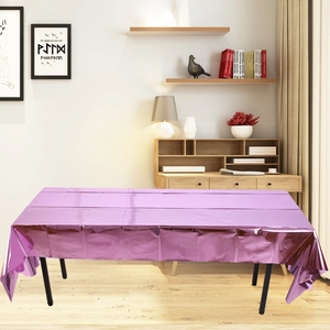 Close-up of a purple metallic foil disposable tablecloth with reflective mirror finish