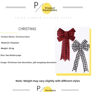 Polyester plaid Christmas tree bows in red and black checkers for holiday decor