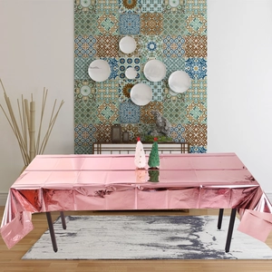Glossy rose gold rectangular foil tablecloth for birthday party and holiday decorations