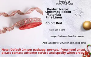 Detail of red Ho Ho Ho Santa fine linen Christmas ribbon measuring 2 meters by 5 centimeters