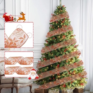 Christmas Decoration Ribbon Glitter Gold Coffee Brown Mesh Ribbon For Christmas Tree Hanging Decor Party Gift Wrap Decor