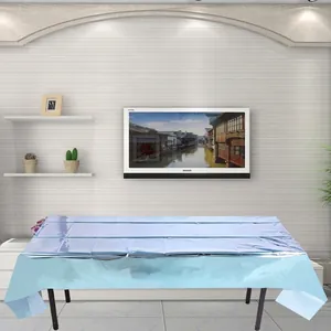 Shiny light blue rectangular disposable aluminum foil tablecloth for party table decoration