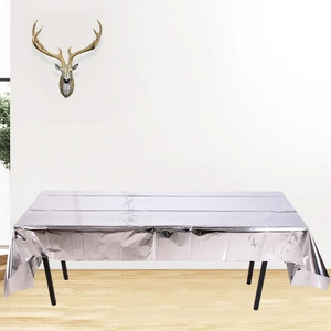 Silver metallic foil disposable tablecloth with mirror effect for party decorations
