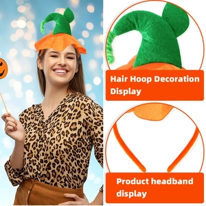 Halloween Kürbis Haarreif mit festlichem orangefarbenem Plüschhut und grünem Stiel