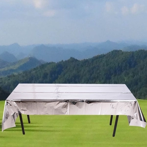 Silver metallic rectangular tablecloth with reflective foil texture for party decorations