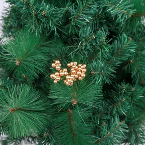 Champagne gold Christmas berry ornaments with realistic green pine needles decor