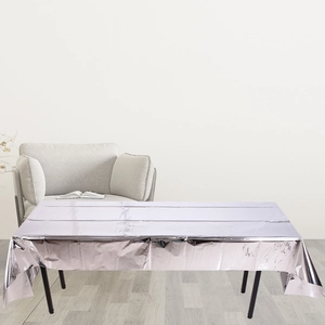 Rectangle silver metallic foil tablecloth with reflective mirror effect for party decor