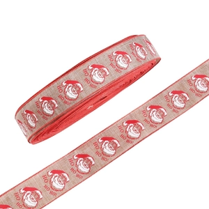 Christmas Santa Claus Ho Ho Ho print ribbon on linen roll for holiday gift wrapping