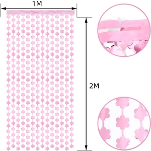 Pink daisy flower foil fringe curtain background 1x2m with adhesive tape for party decor