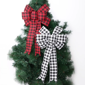 Large Christmas Buffalo Plaid Bow Decoration For Christmas Tree Topper Red Black White Plaid Gingham Ribbon Bow Ornament For Holiday Party Home Wall Decor