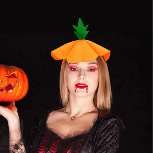Lustiger Halloween Kürbis Haarreif mit grünen Blättern für festliche Party Kostüm Dekoration