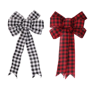 Large buffalo plaid Christmas bows in black-white and red-black for tree decoration