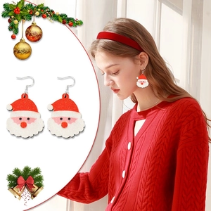 Christmas Santa Claus drop earrings with festive glitter finish for holiday decorations