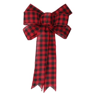 Classic red and black buffalo plaid Christmas bow ornament for festive tree decoration
