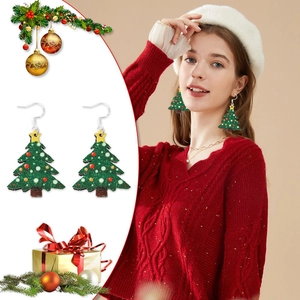 Christmas tree drop earrings with colorful ornaments and star top for festive holiday style