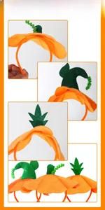 Details von Halloween Kürbis-Haarreif mit 3D-Filz und grünen Blattelementen
