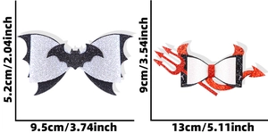 Détails des pinces à cheveux Halloween chauve-souris et diable avec dimensions