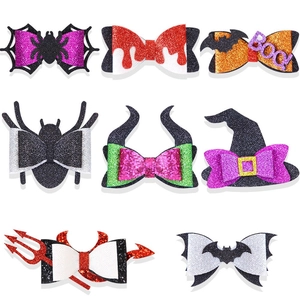 8er-Set glitzernde Halloween Haarschleifen mit Hexenhut, Fledermäusen und Spinnenmotiven