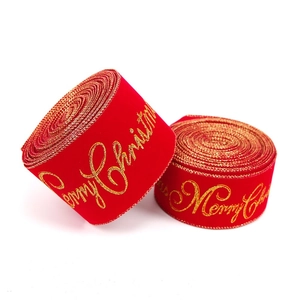 Ruban de Noël en velours rouge avec imprimé doré pour emballage de cadeaux festifs