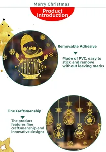 Detail of golden glitter Christmas glass stickers featuring snowmen and PVC material