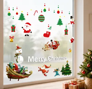 Detailed set of Christmas window stickers featuring Santa Claus, reindeer, and snowmen