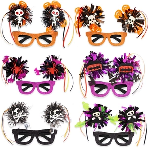 Set of 6 Halloween decorative glasses with skull, spider, and bat party designs