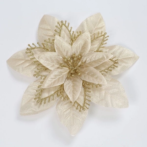 20cm champagne artificial Christmas flower with gold glitter edges and triple layers